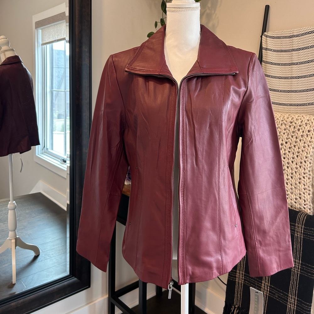 Kenneth Cole Reaction Red Leather Jacket Classic Style